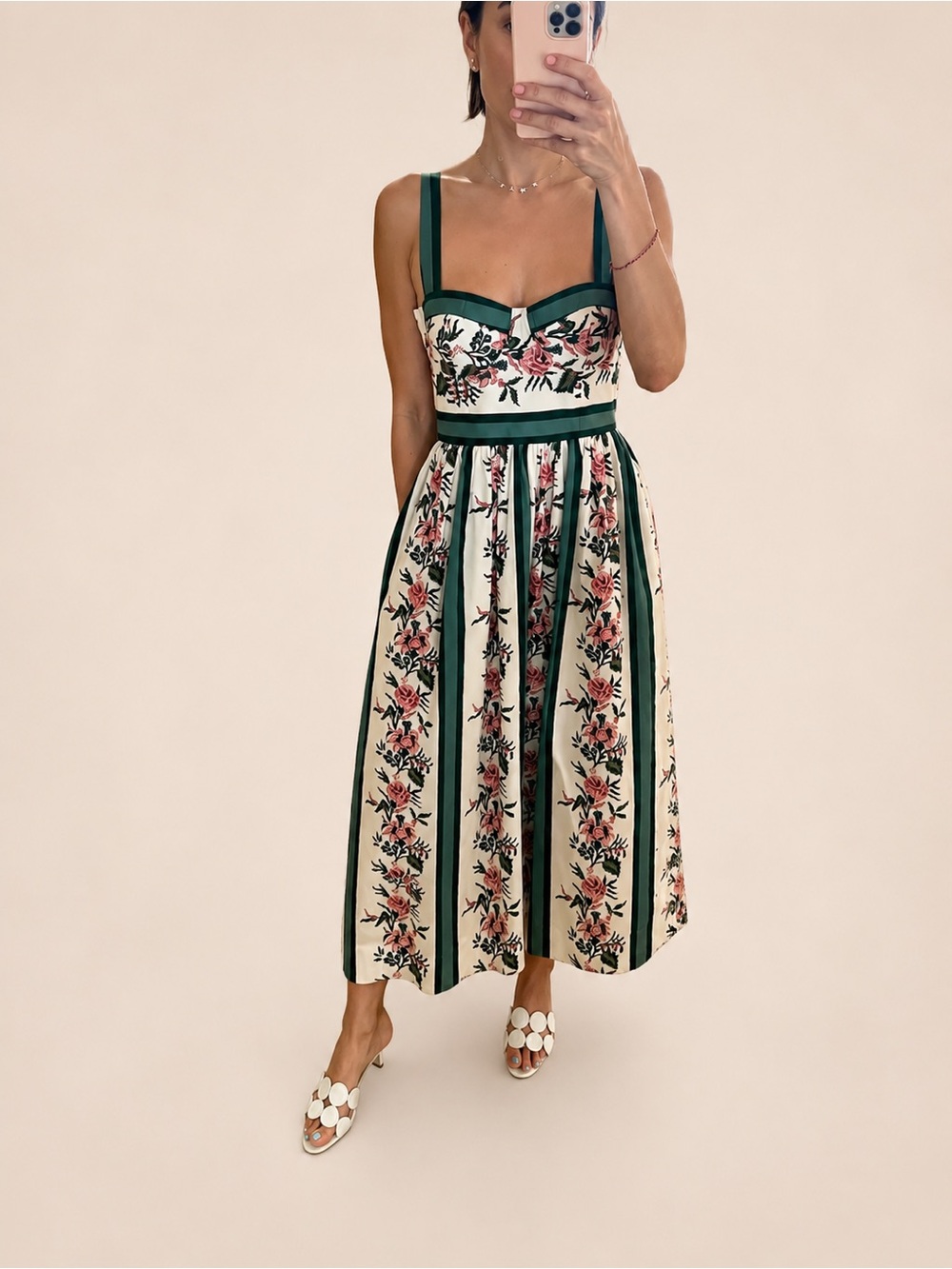 Tuckernuck Belle Bouquet Stripe Cotton Maria Fit-and-Flare Midi Floral Dress